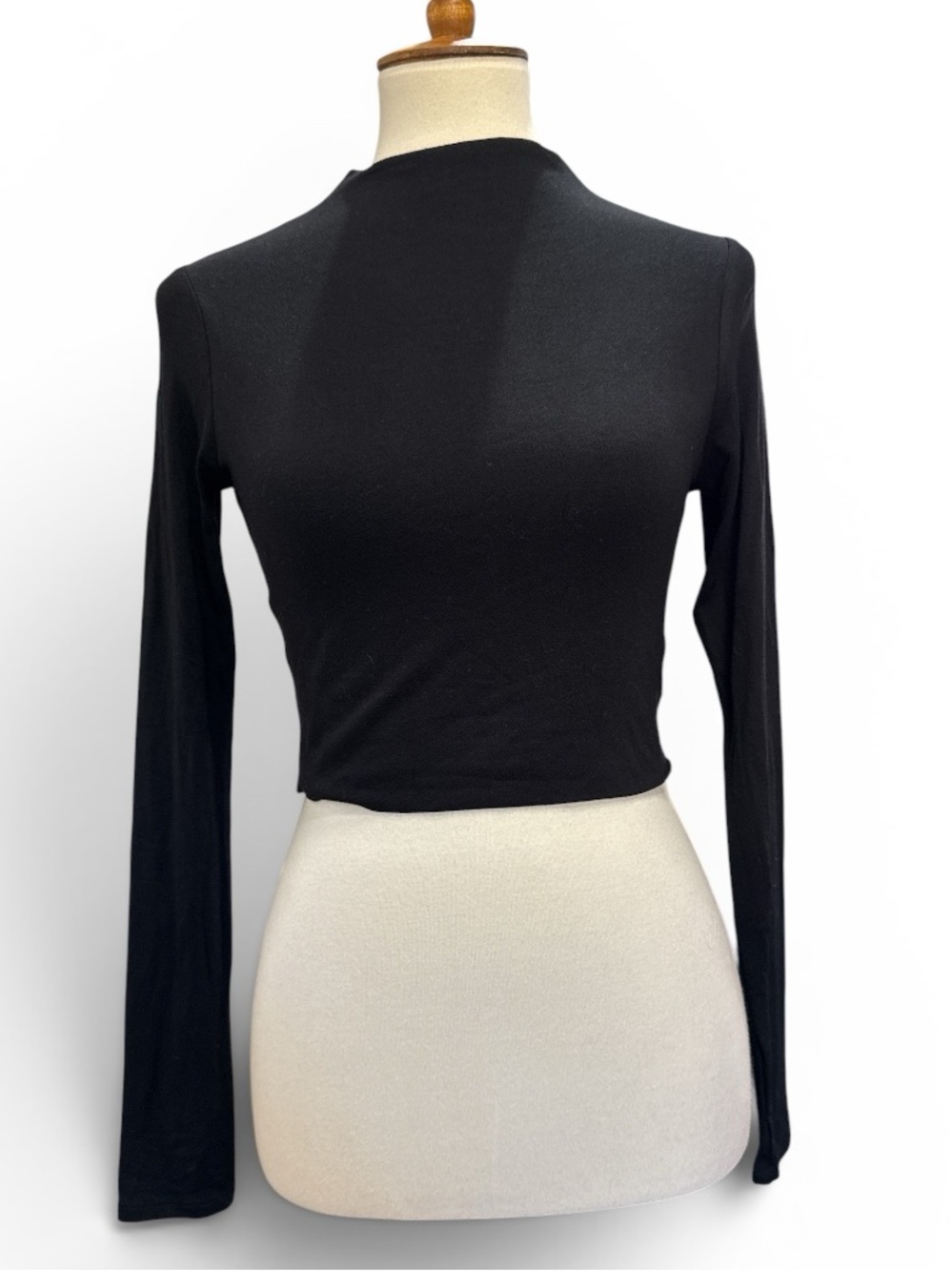 naked wardrobe Black Long-Sleeve Cropped Mock Neck Top #478